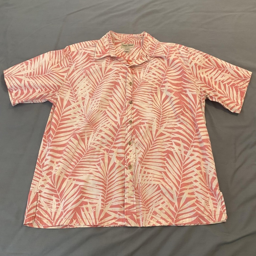 Cooke Street Shirt Mens XL Pink Hawaiian Floral Short Sleeve Button Front Casual